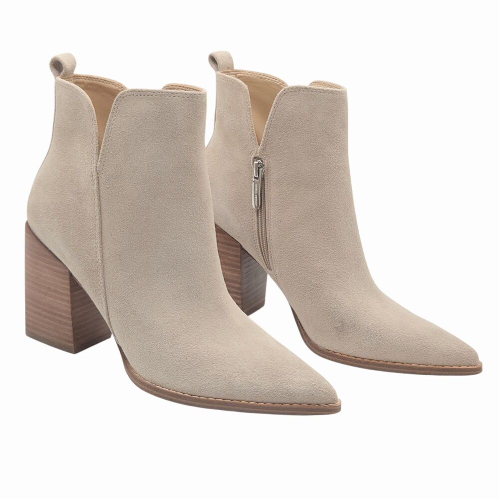 Nine West Women's Birds Taupe Suede Ankle Boots Block Heel Pointed Toe Size 9.5M